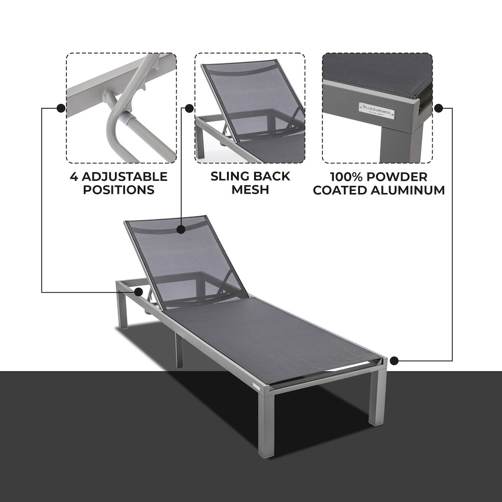 Marlin Patio Chaise Lounge Chair With Grey Aluminum Frame. Picture 6