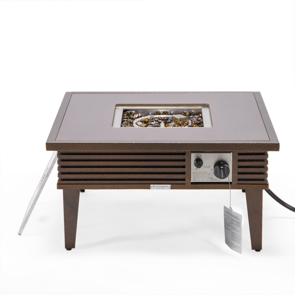 Walbrooke Outdoor Patio Aluminum Square Slats Design Fire Pit Side Table. Picture 5