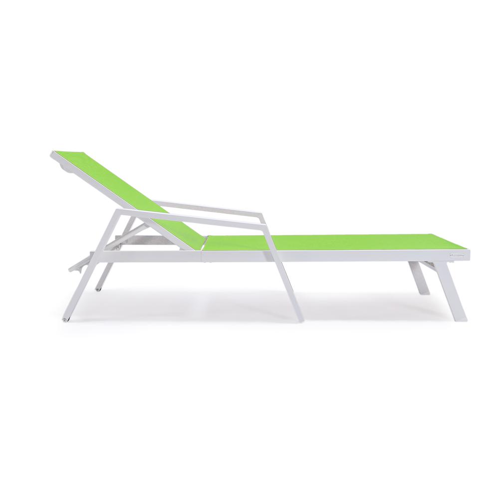 Marlin Patio Chaise Lounge Chair With Armrests in White Aluminum Frame. Picture 7