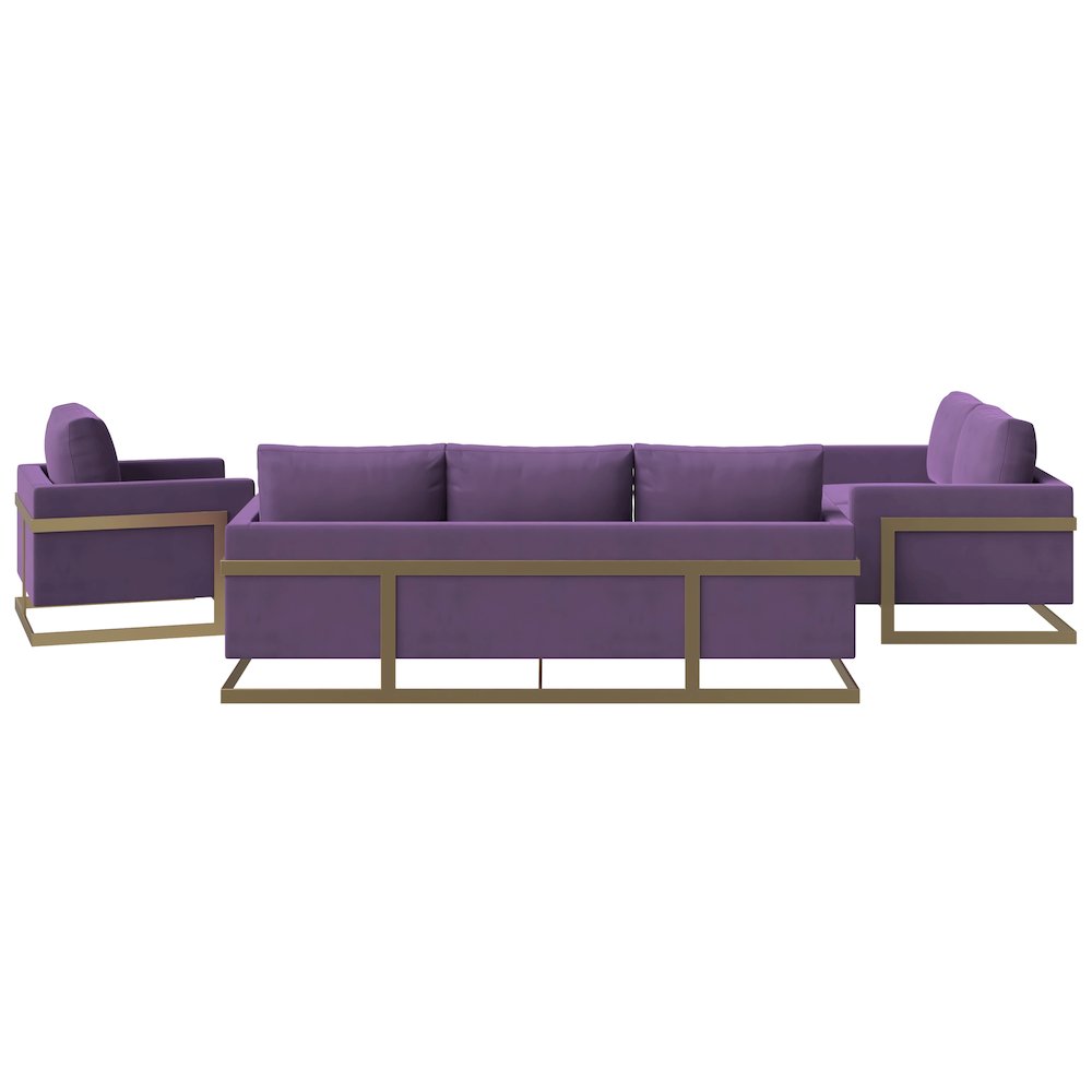 Lincoln 3-Piece Velvet Living Room Sofa Set With Gold Frame. Picture 4