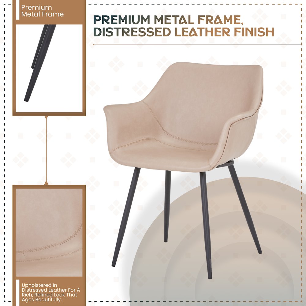 Markley Modern Leather Dining Arm Chair in Taupe. Picture 10