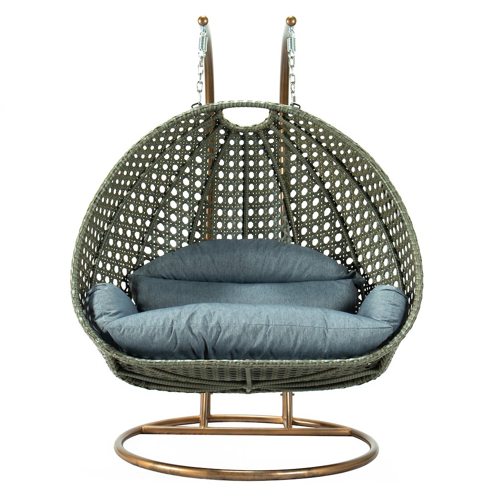 Beige Wicker Hanging 2 person Egg Swing Chair. Picture 8