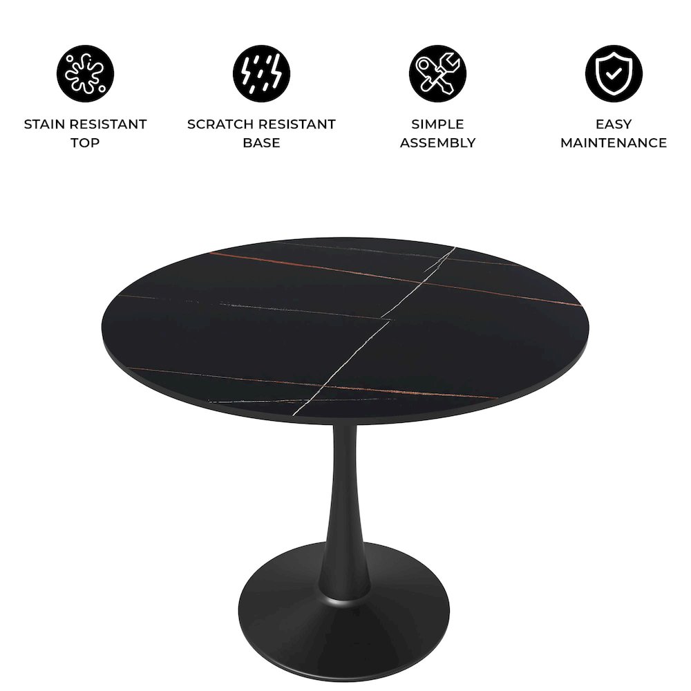 Bristol 31" round dining table Black base with Black Sintered stone Top. Picture 13