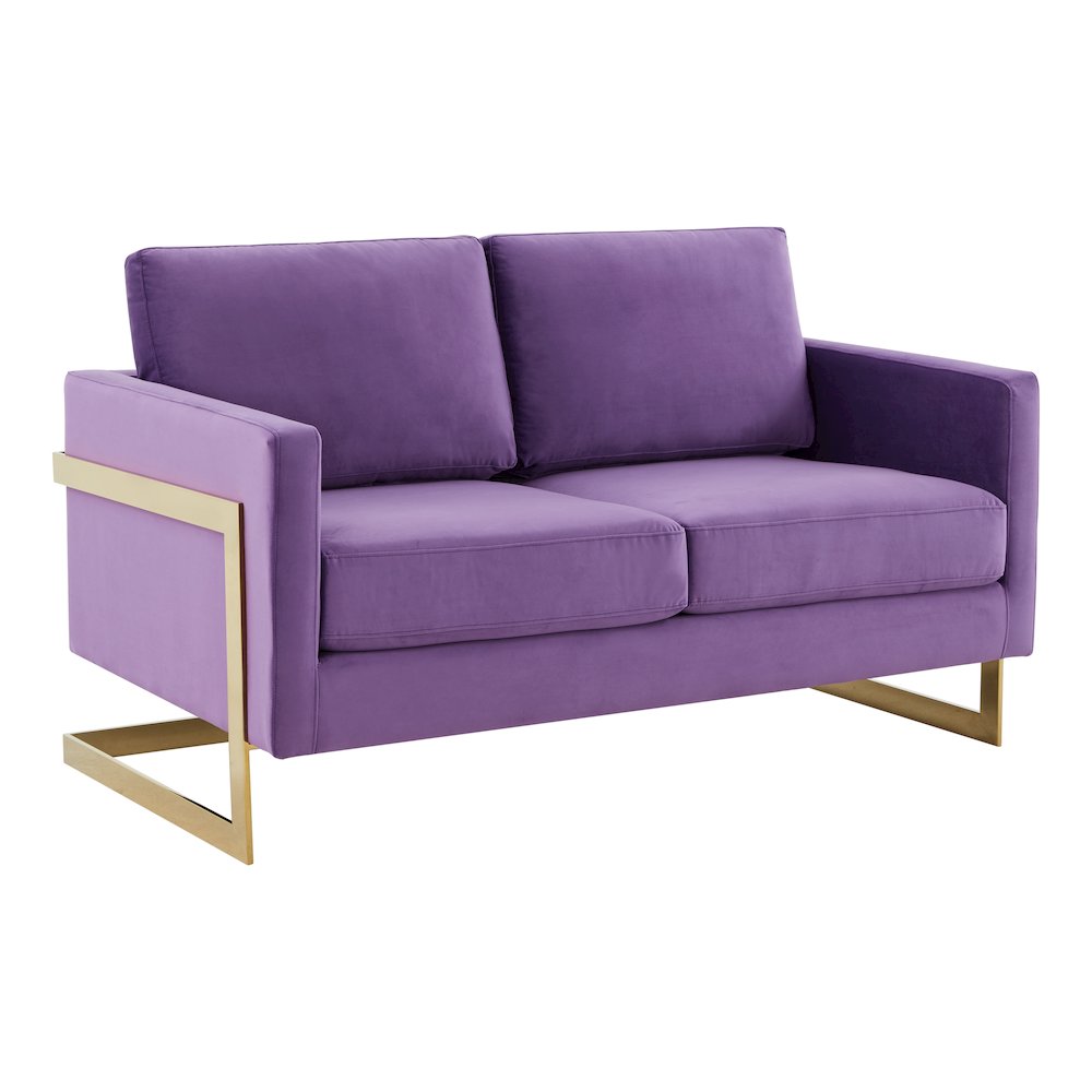 Lincoln Modern Mid-Century Upholstered Velvet Loveseat with Gold Frame. Picture 1