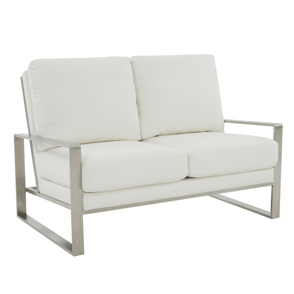 Jefferson Contemporary Modern Faux Leather Loveseat With Silver Frame. Picture 1