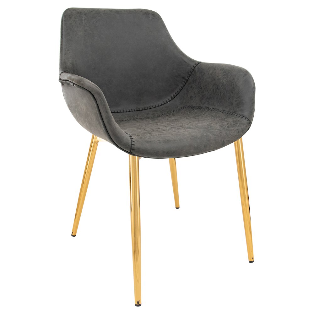 Markley Modern Leather Dining Arm Chair With Gold Metal Legs. Picture 1