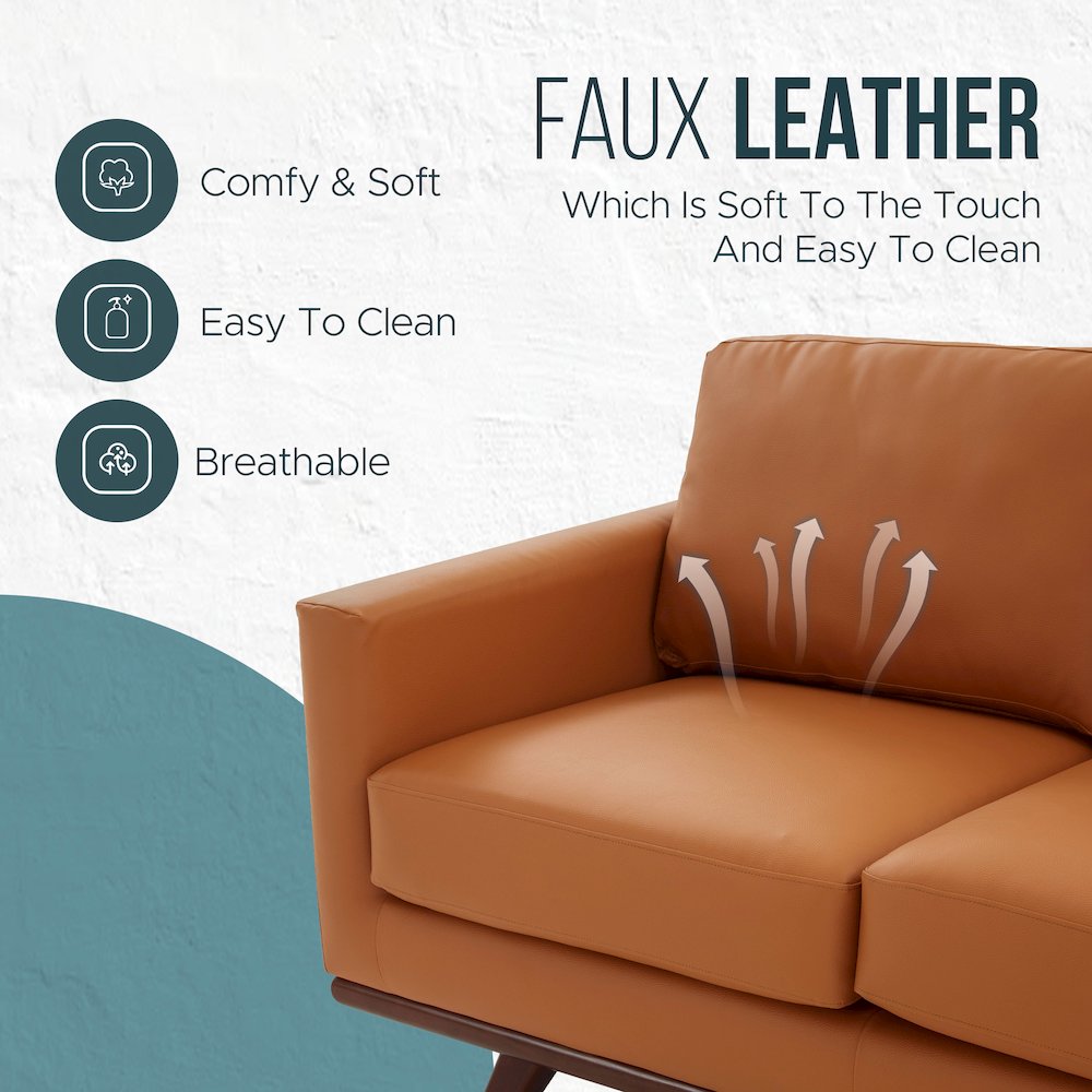 Chester Modern Leather Loveseat With Birch Wood Base. Picture 2