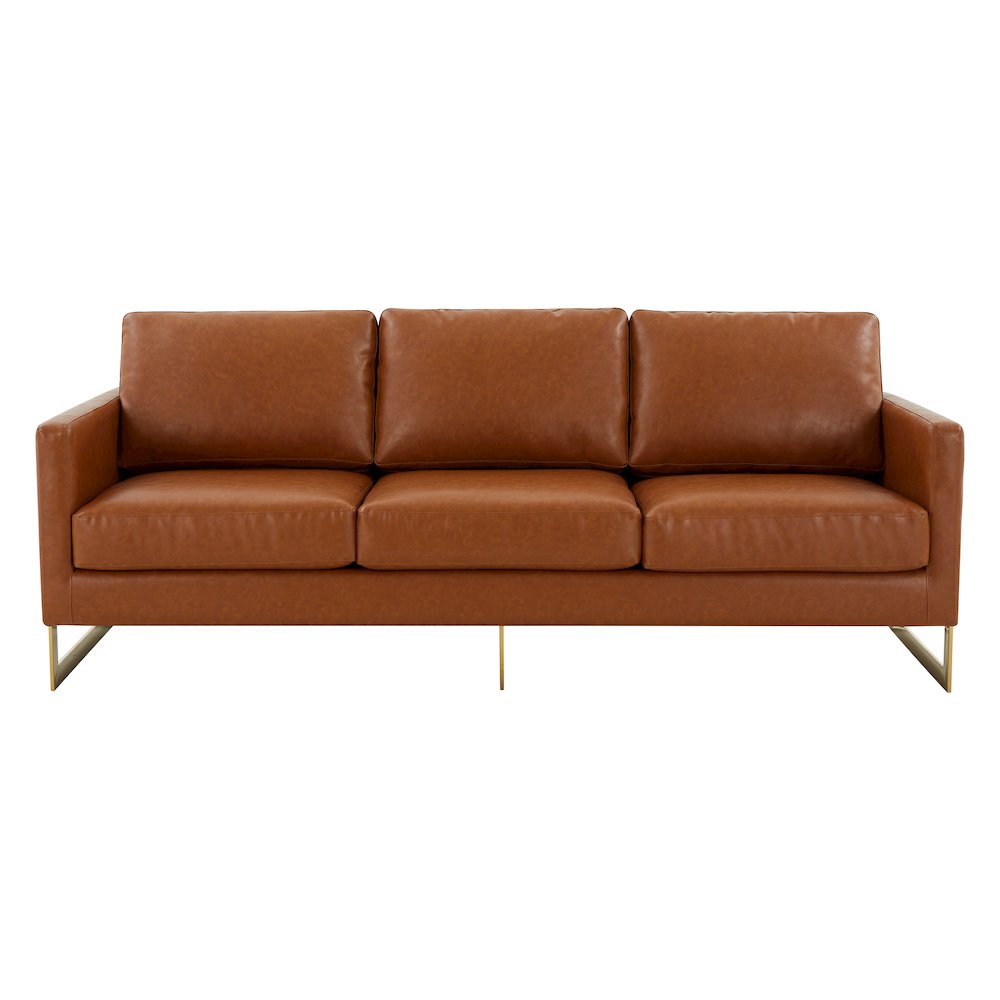 Lincoln Modern Mid-Century Upholstered Leather Sofa with Gold Frame. Picture 5
