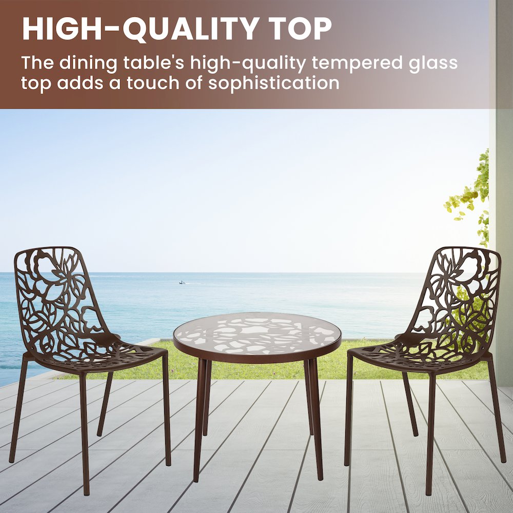 Devon Mid-Century Modern 3-Piece Aluminum Outdoor Patio Dining Set. Picture 6