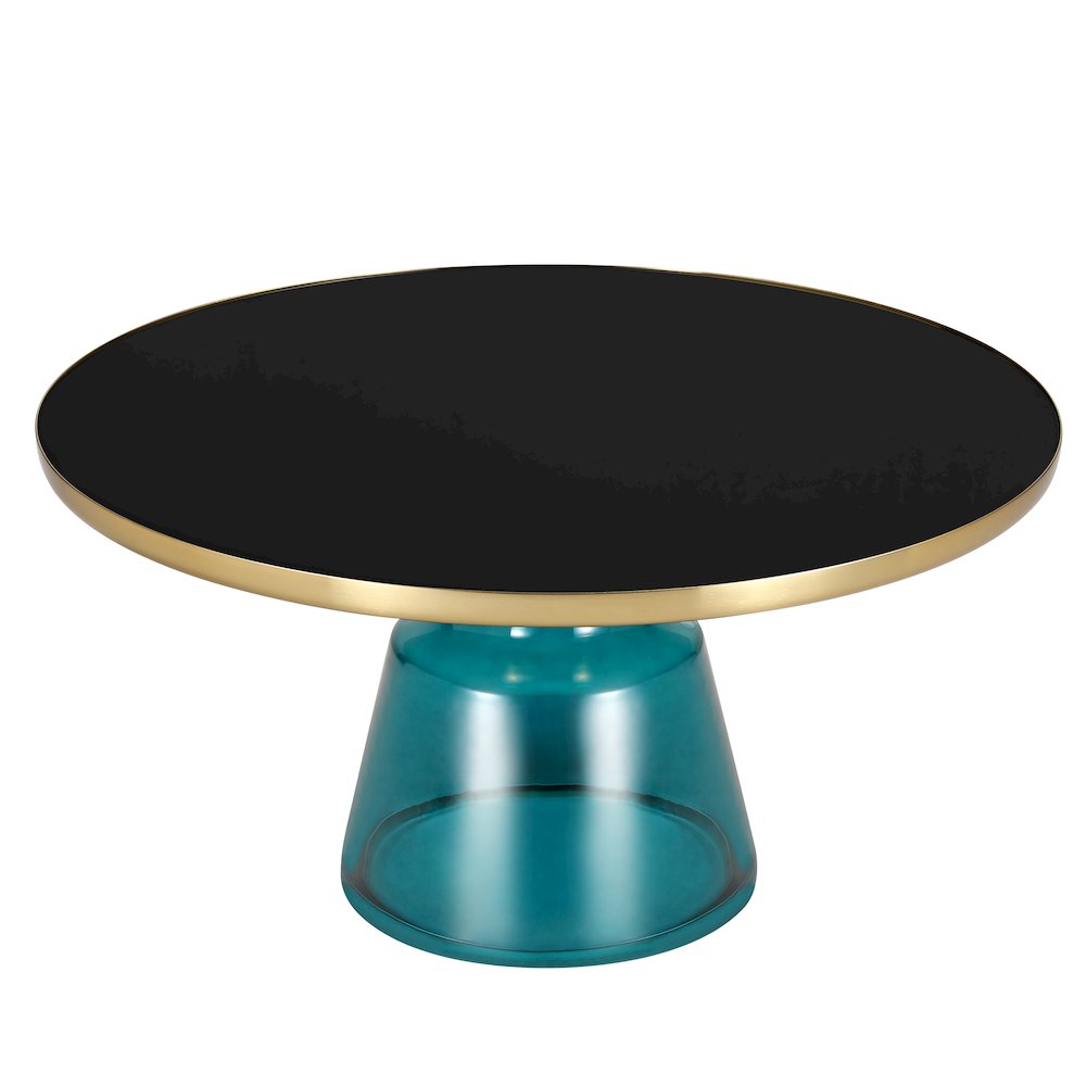 Tully Collection Glass Coffee Table Blue glass, Gold Rim with Black Glass top. Picture 1