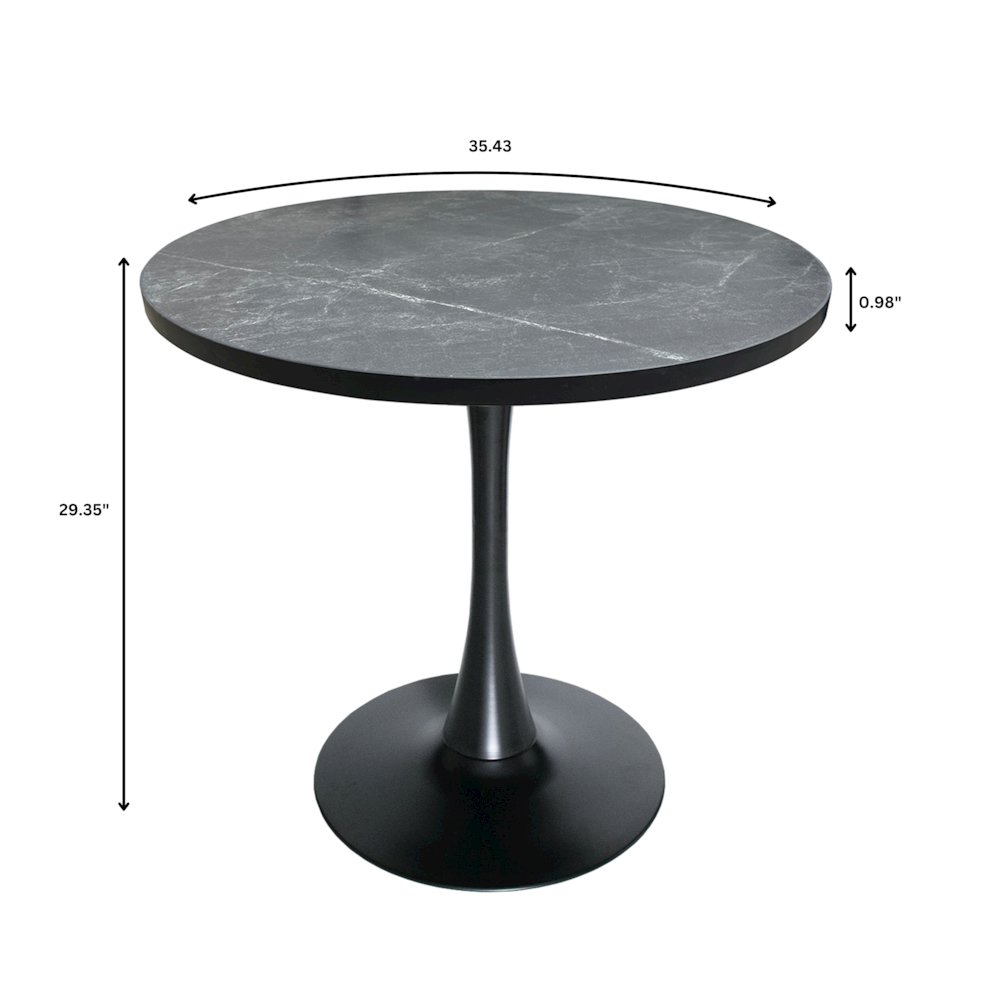 Bristol Dining table, Black Base with 36 Round Marbleized Black MDF top. Picture 3