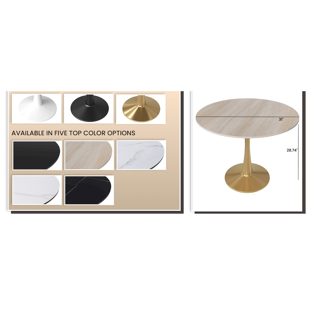 Bristol 31" round dining table Gold base with marbled MDF top. Picture 8