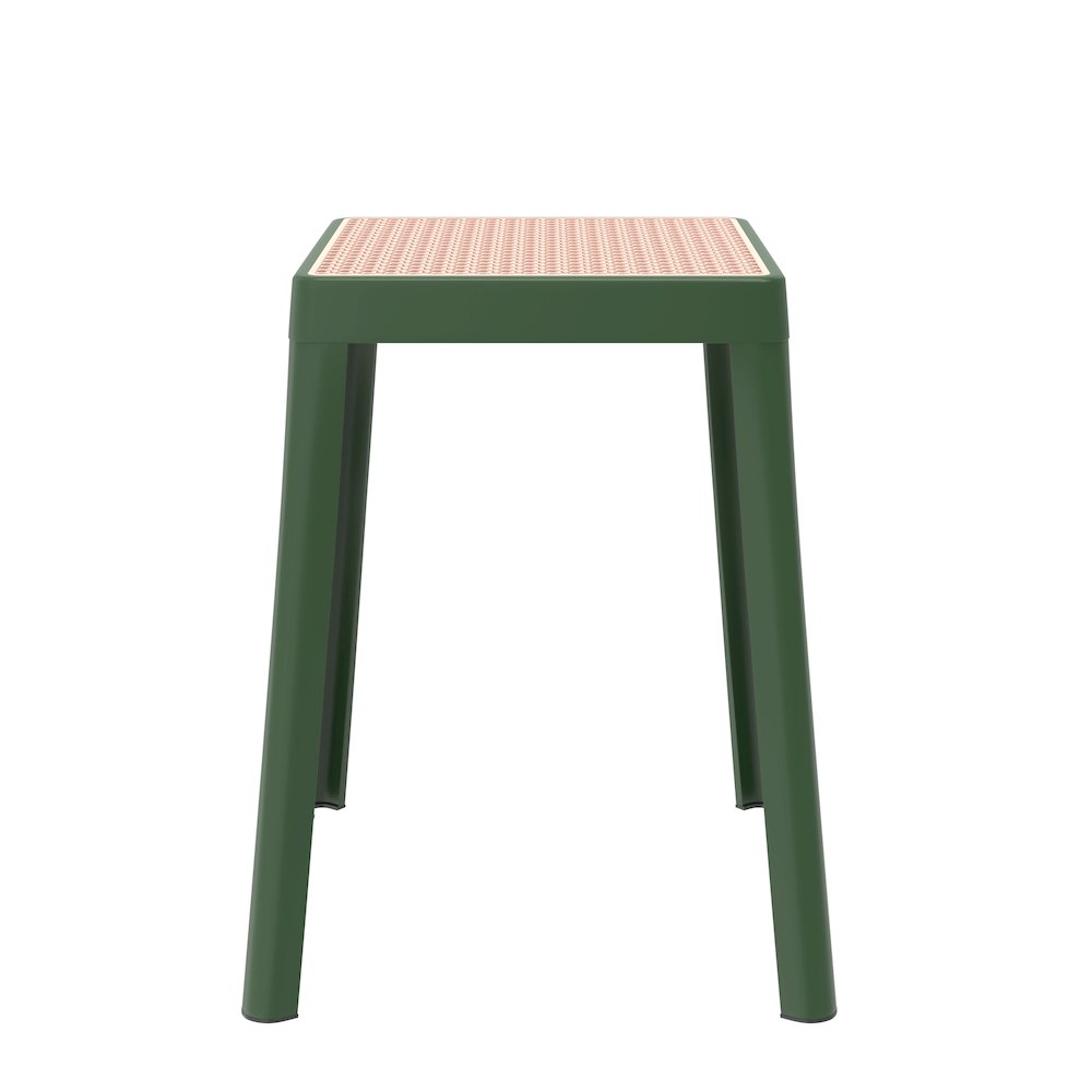 Tresse Series Stackable Poly Stool With Wicker Top 12 in Green. Picture 1