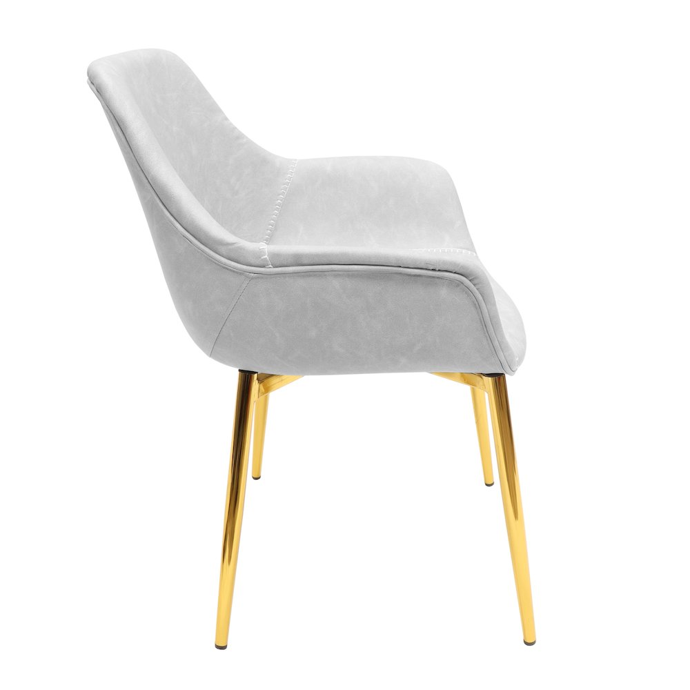 Markley Modern Leather Dining Arm Chair With Gold Metal Legs Light Grey Set of 4. Picture 16