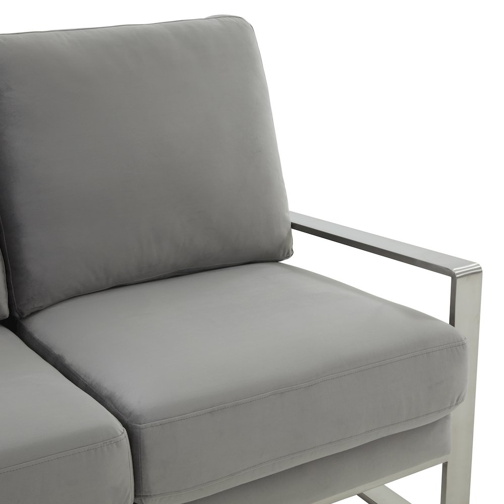 Jefferson Contemporary Modern Velvet Loveseat With Silver Frame. Picture 6