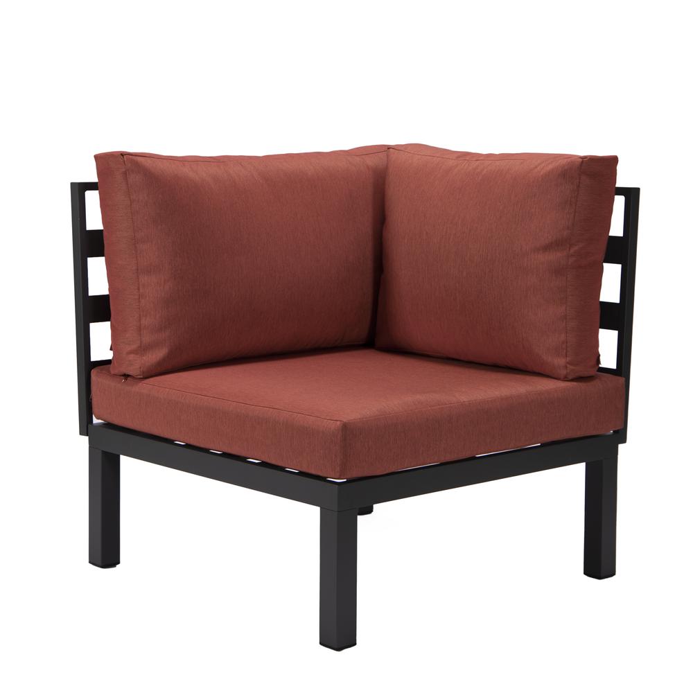 LeisureMod Hamilton 6-Piece Aluminum Patio Conversation Set With Cushions Red. Picture 5