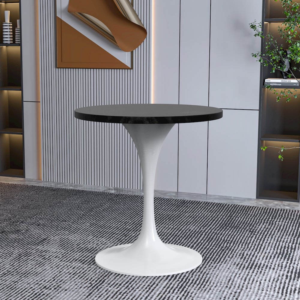 Verve Collection 27 Round Dining Table, White Base with Black MDF Top. Picture 9