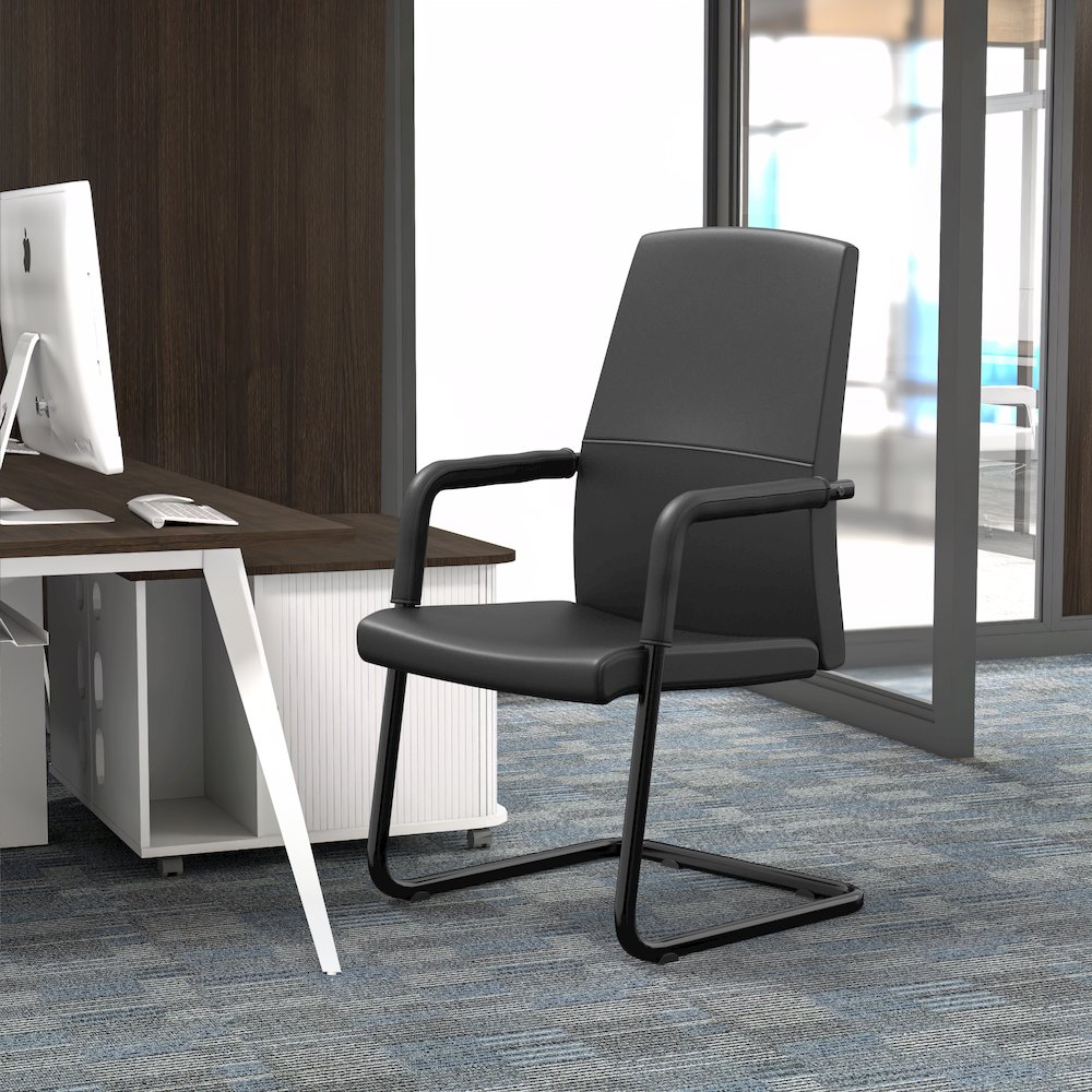 Evander Office Guest Chair in Black Leather. Picture 17