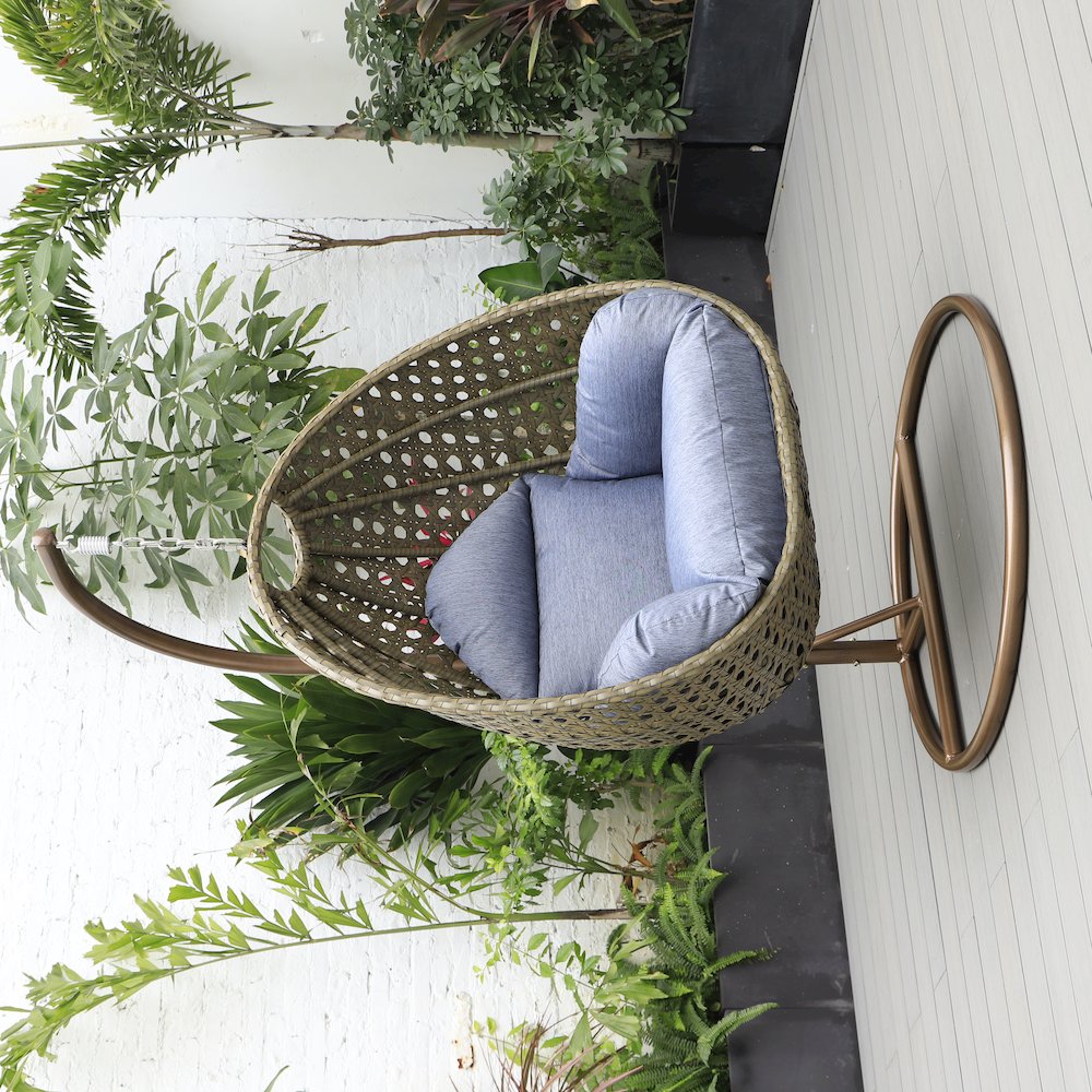 Beige Wicker Hanging Egg Swing Chair. Picture 9