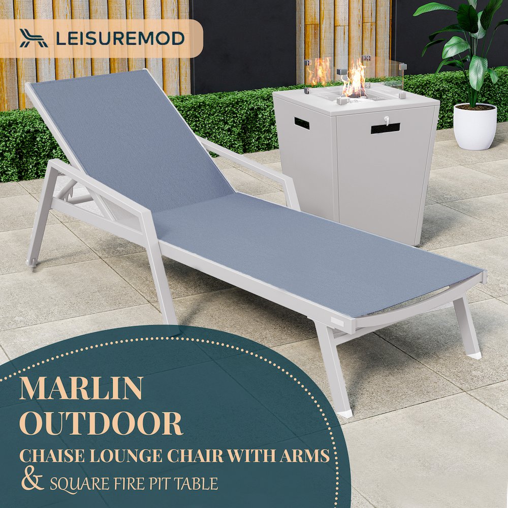 Marlin Modern White Aluminum Outdoor Patio Chaise Lounge Chair. Picture 1