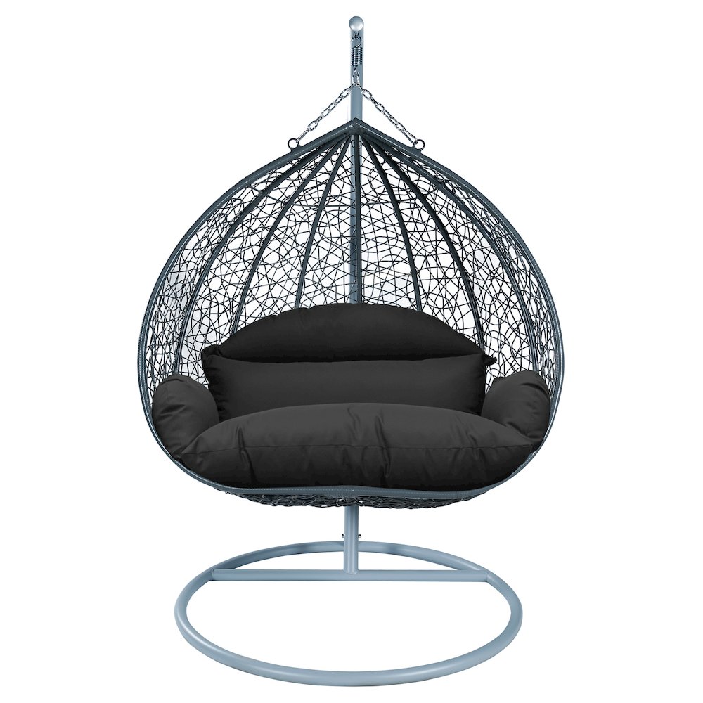 Recluse Collection Modern Outdoor Swing Chair Grey Frame with ES57 Black Cushion. Picture 5