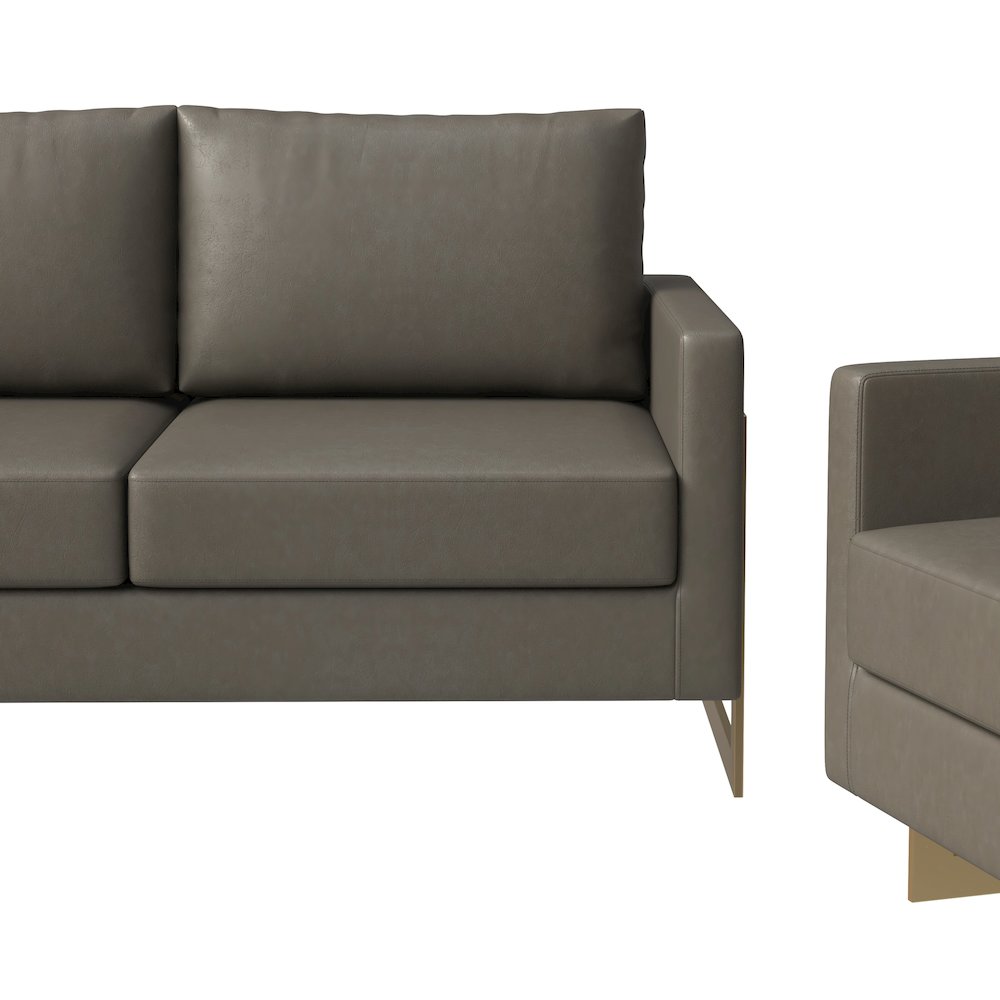 Lincoln 3-Piece Velvet Living Room Sofa Set With Gold Frame Grey. Picture 5