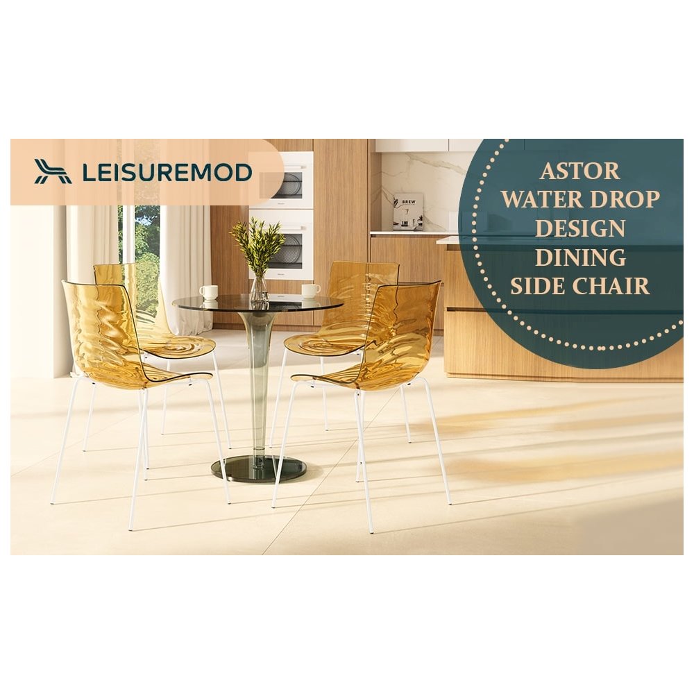 Astor Water Ripple Design Dining Chair in White Base Orange Seat. Picture 4