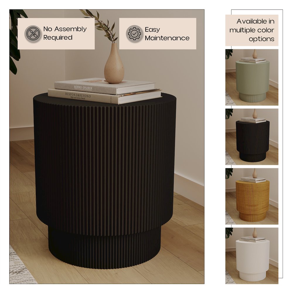 Eden Collection Fiberglass Outdoor Side Table in Black. Picture 6