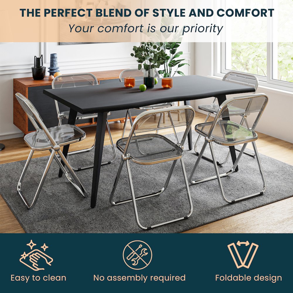 Lawrence Acrylic Folding Chair With Metal Frame, Set of 4. Picture 6