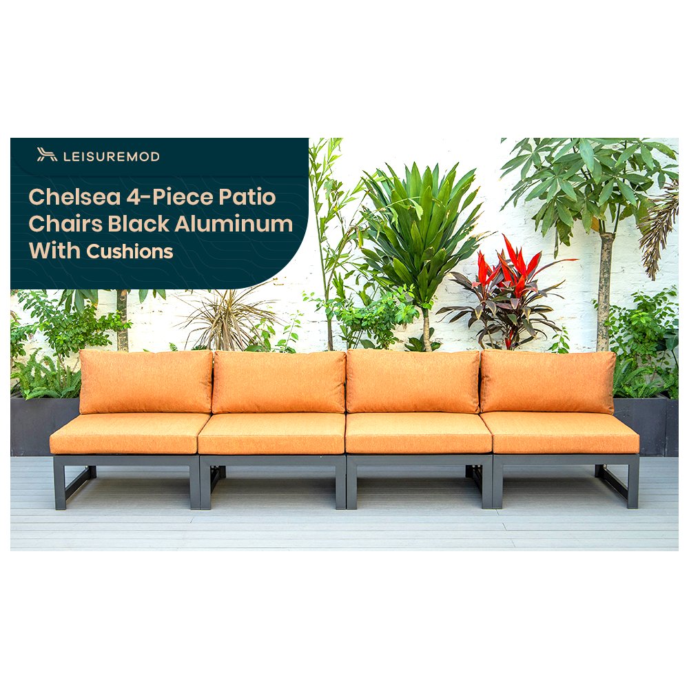 Chelsea 4-Piece Middle Patio Chairs Black Aluminum With Cushions. Picture 1