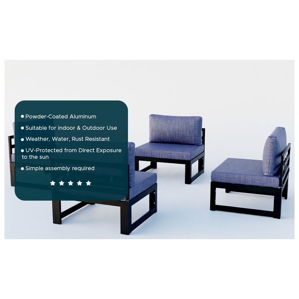 Chelsea 4-Piece Middle Patio Chairs Black Aluminum With Cushions. Picture 4