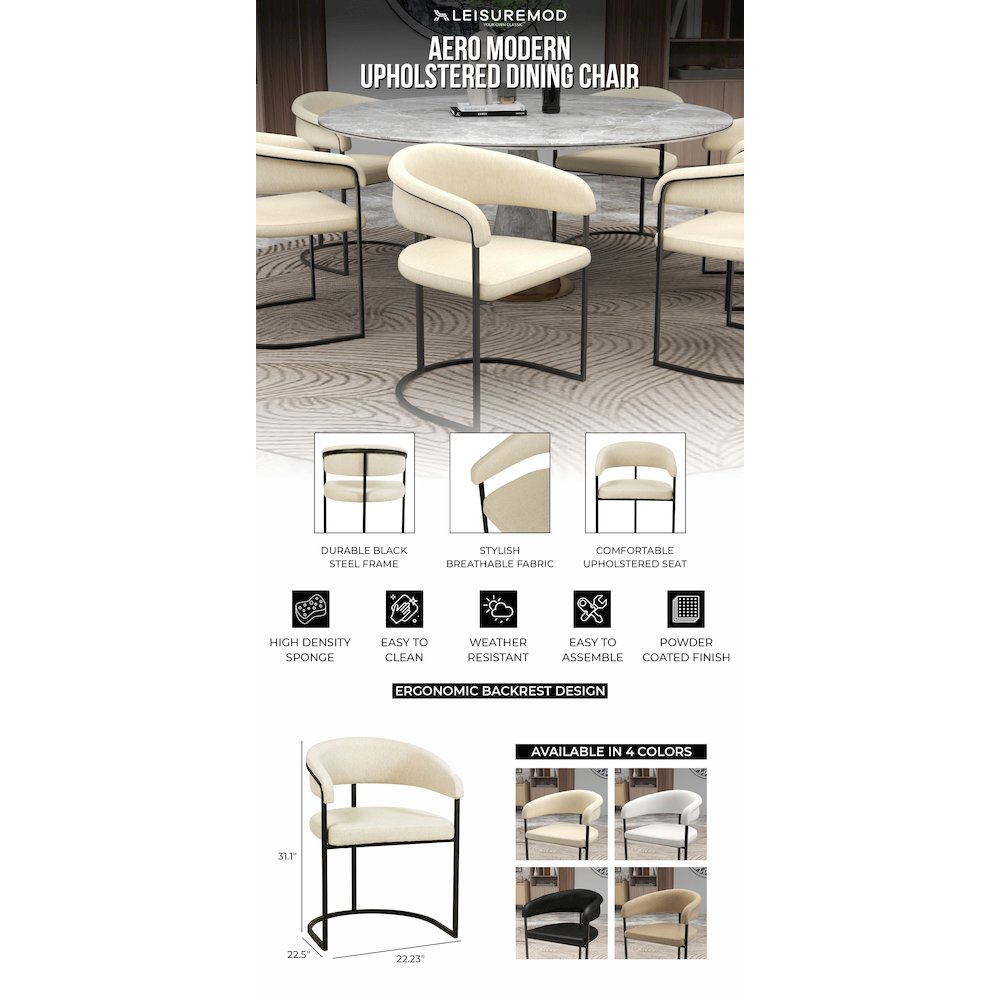 Aero Collection Modern Dining Chair in Oatmeal Set of 2. Picture 14