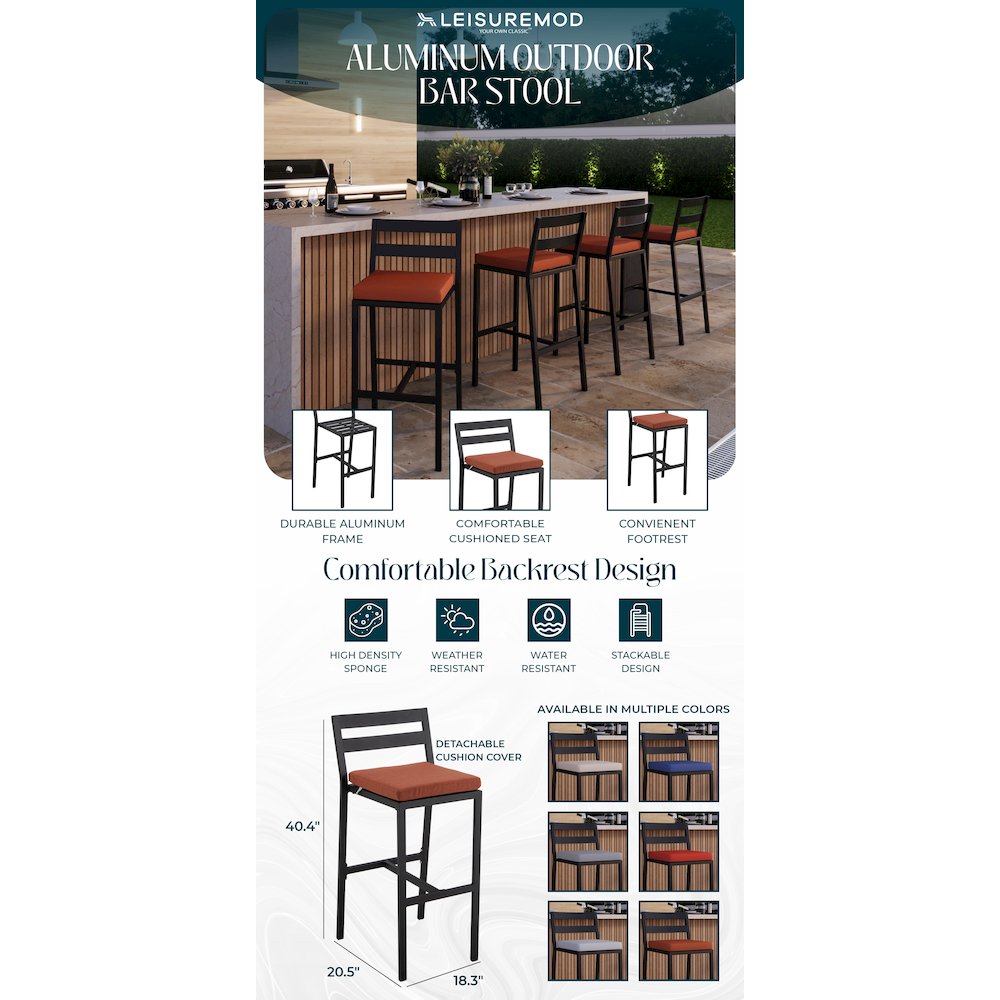 Chelsea Collection Modern Aluminum Outdoor Chair in black with Orange Cushions. Picture 23