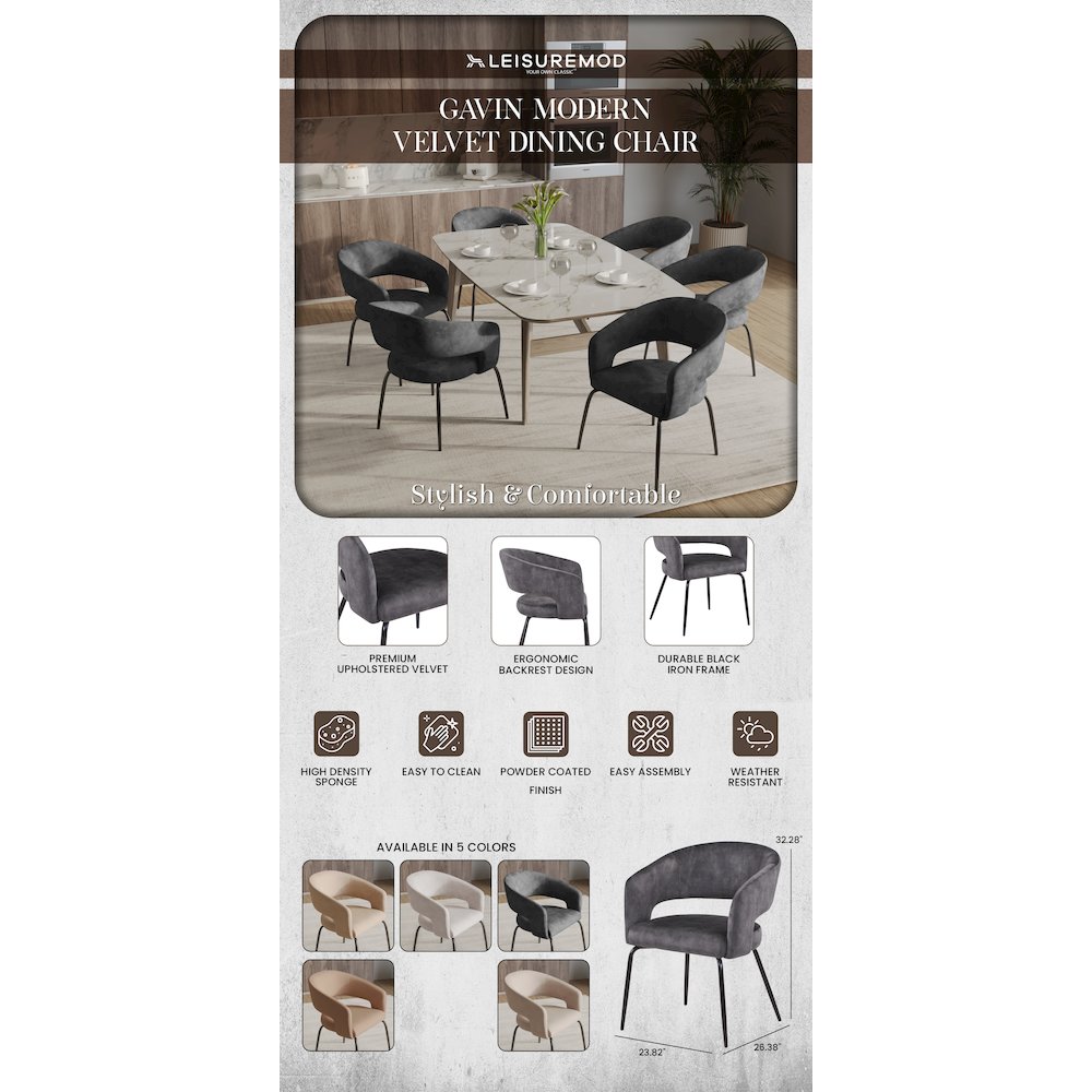 Gavin Series Modern Chair Black Frame in Charcoal Set of 4. Picture 13