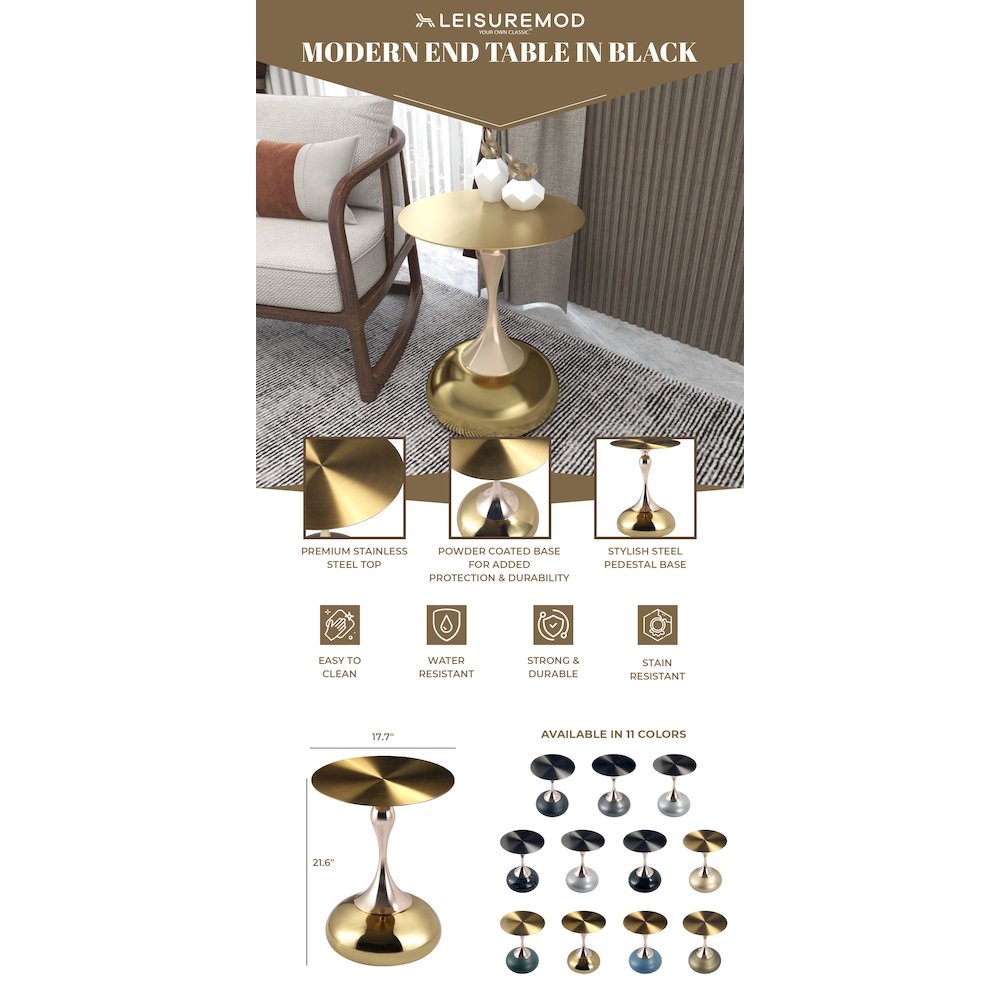 Savoy Collection Modern End Table In Gold. Picture 27