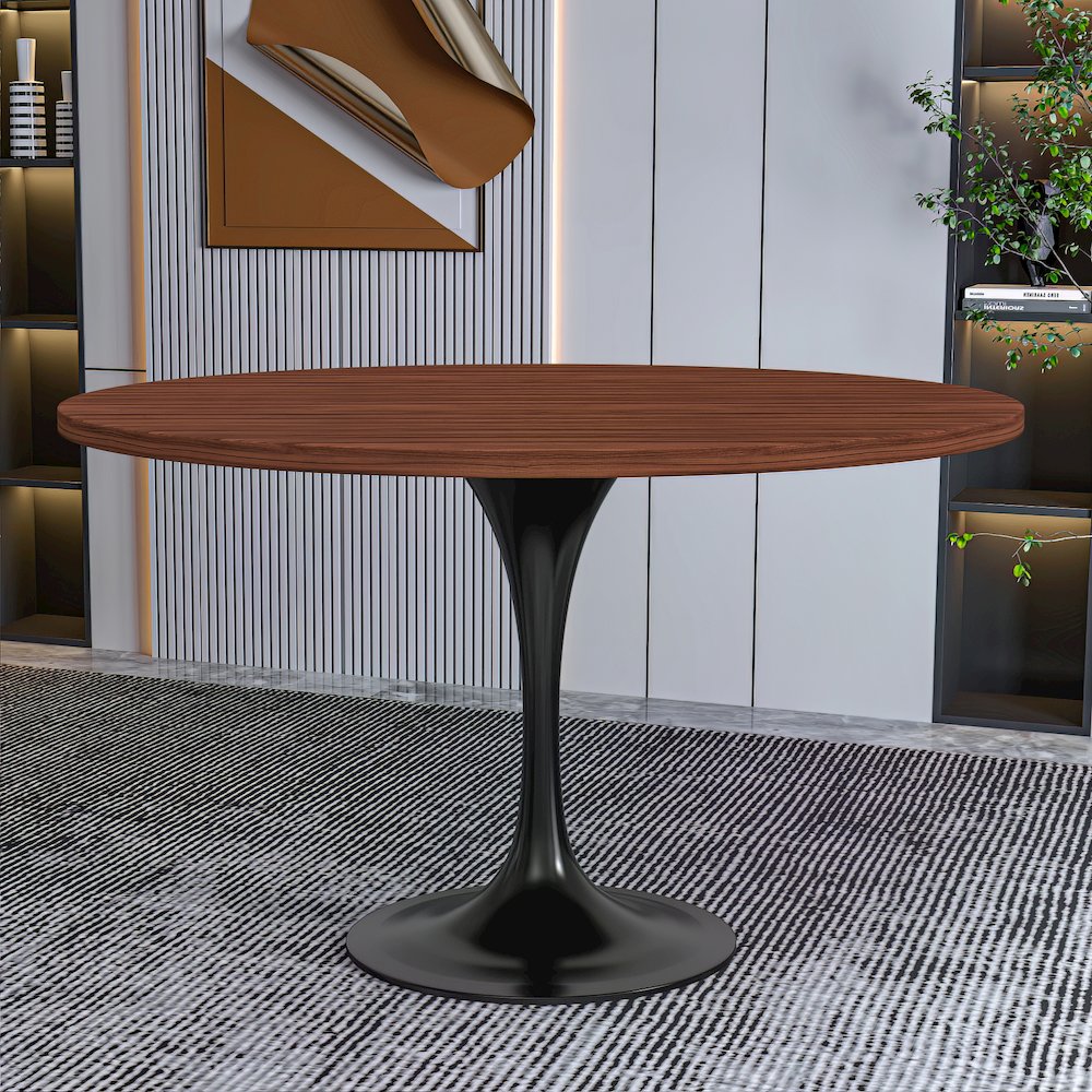 Verve Collection 48 Round Dining Table, Black Base with Cognac Brown MDF Top. Picture 16