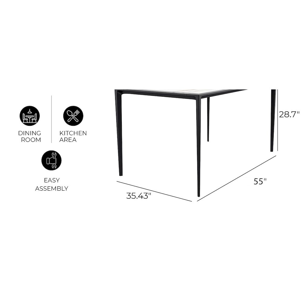 Avo Series Modern Dining Table Black Base, With 55 White/Gold Sintered Stone Top. Picture 60