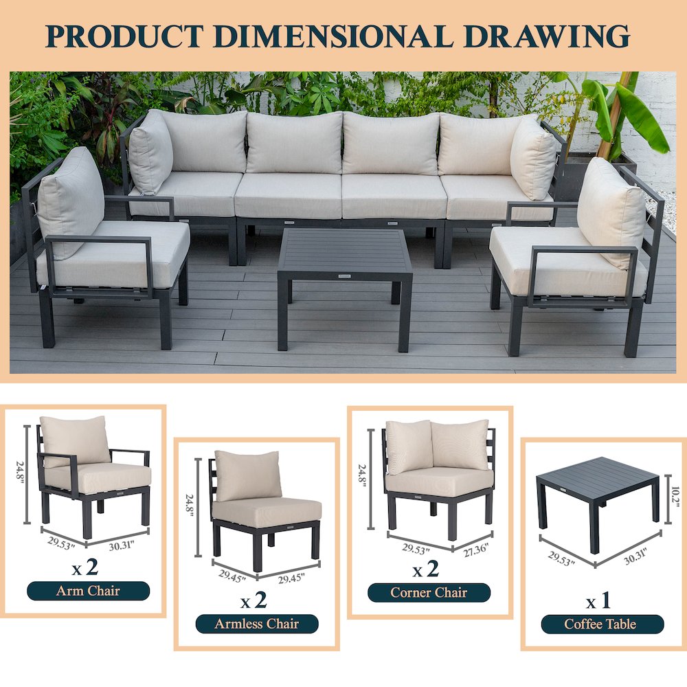 Chelsea 7-Piece Patio Sectional And Coffee Table. Picture 6