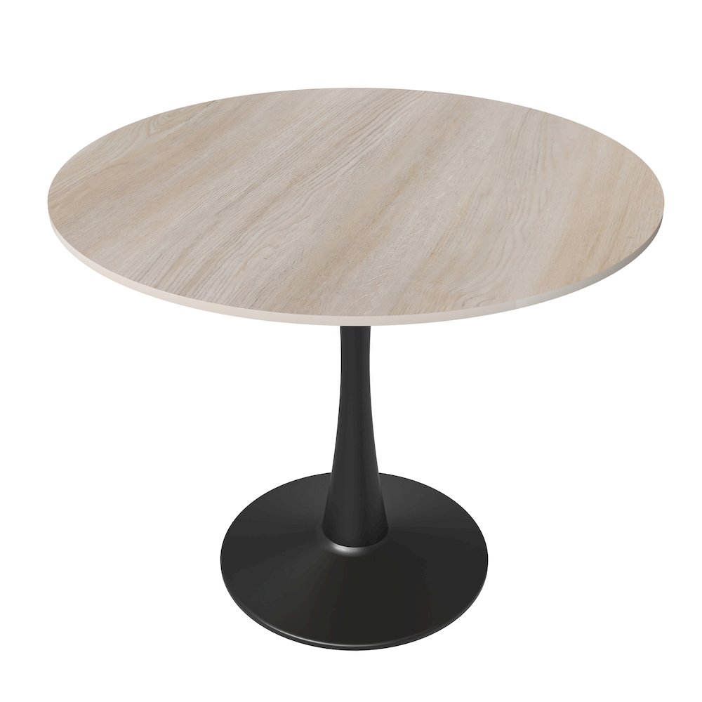 Bristol 35" Round Dining Table Black Base with Sintered Stone Natural Wood Top. Picture 1