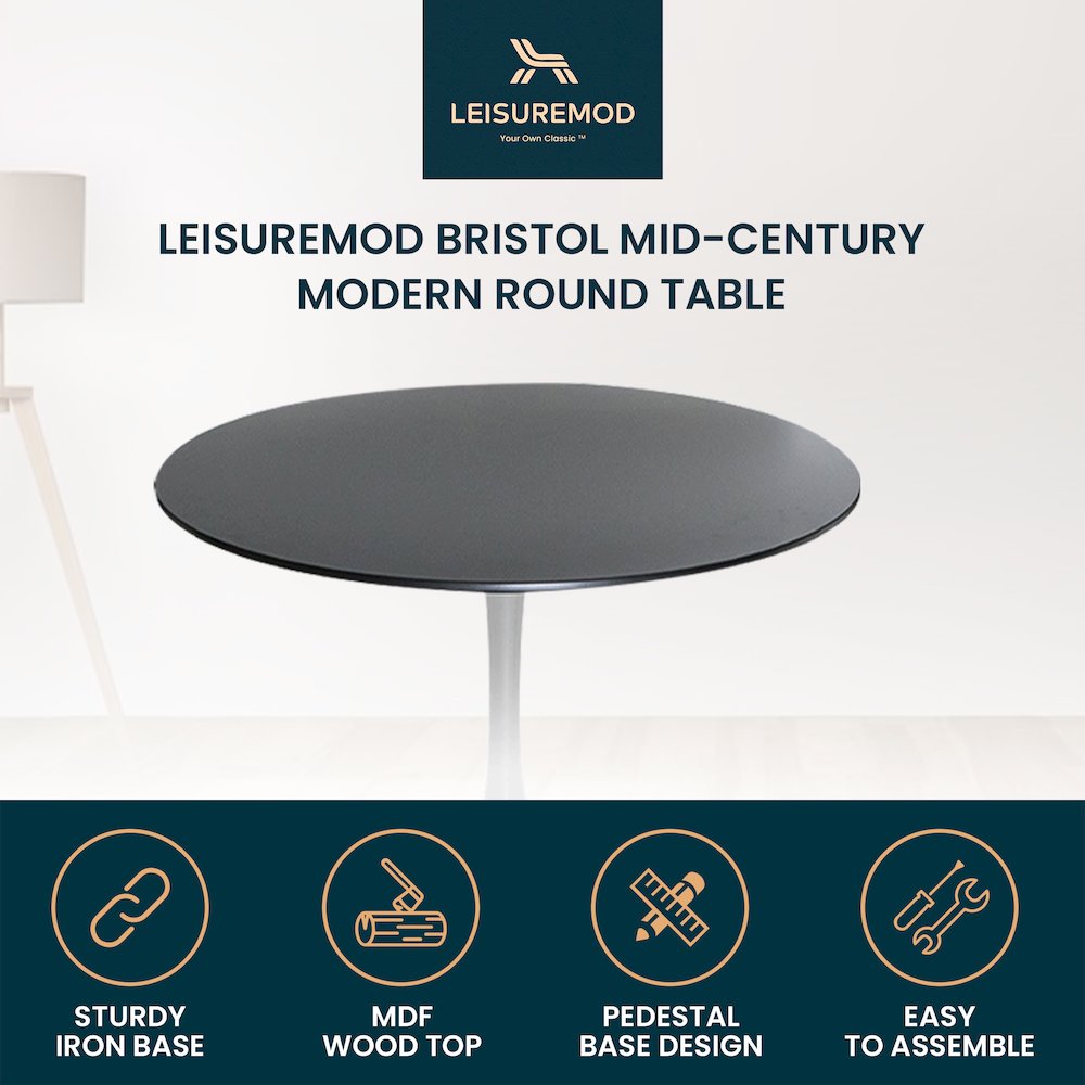 Bristol Mid-Century Modern Round Dining Table. Picture 40