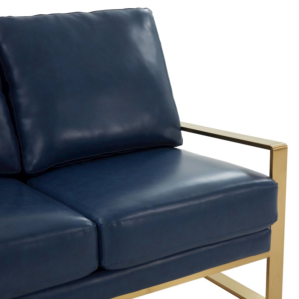 Jefferson - Leather Loveseat - Gold Frame - Navy Blue. Picture 6
