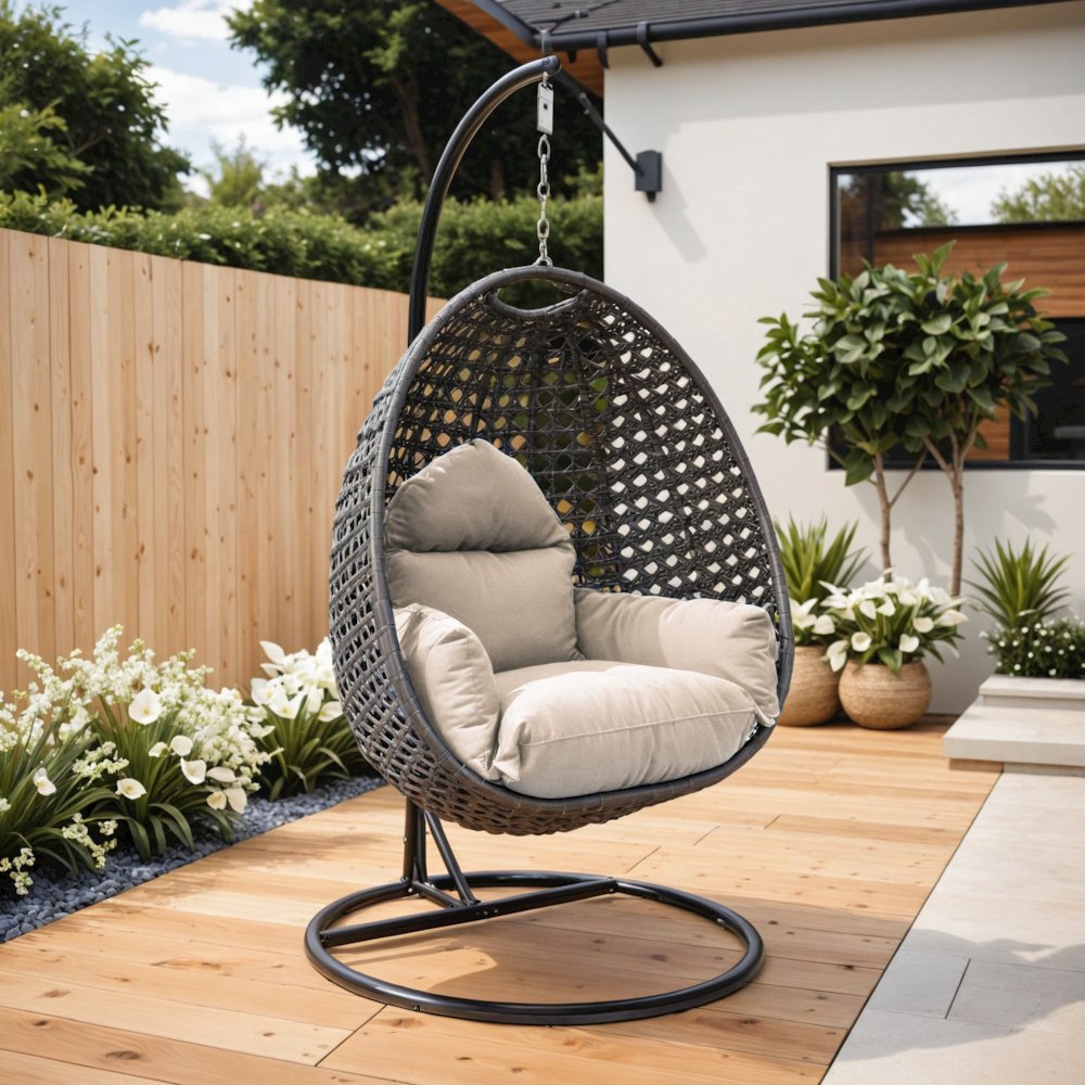 Charcoal Wicker Hanging Egg Swing Chair. Picture 11