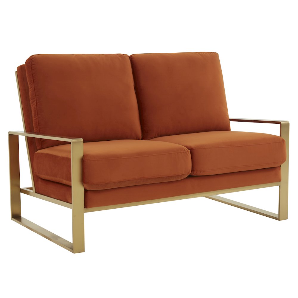 Jefferson Contemporary Modern Velvet Loveseat With Gold Frame. Picture 1