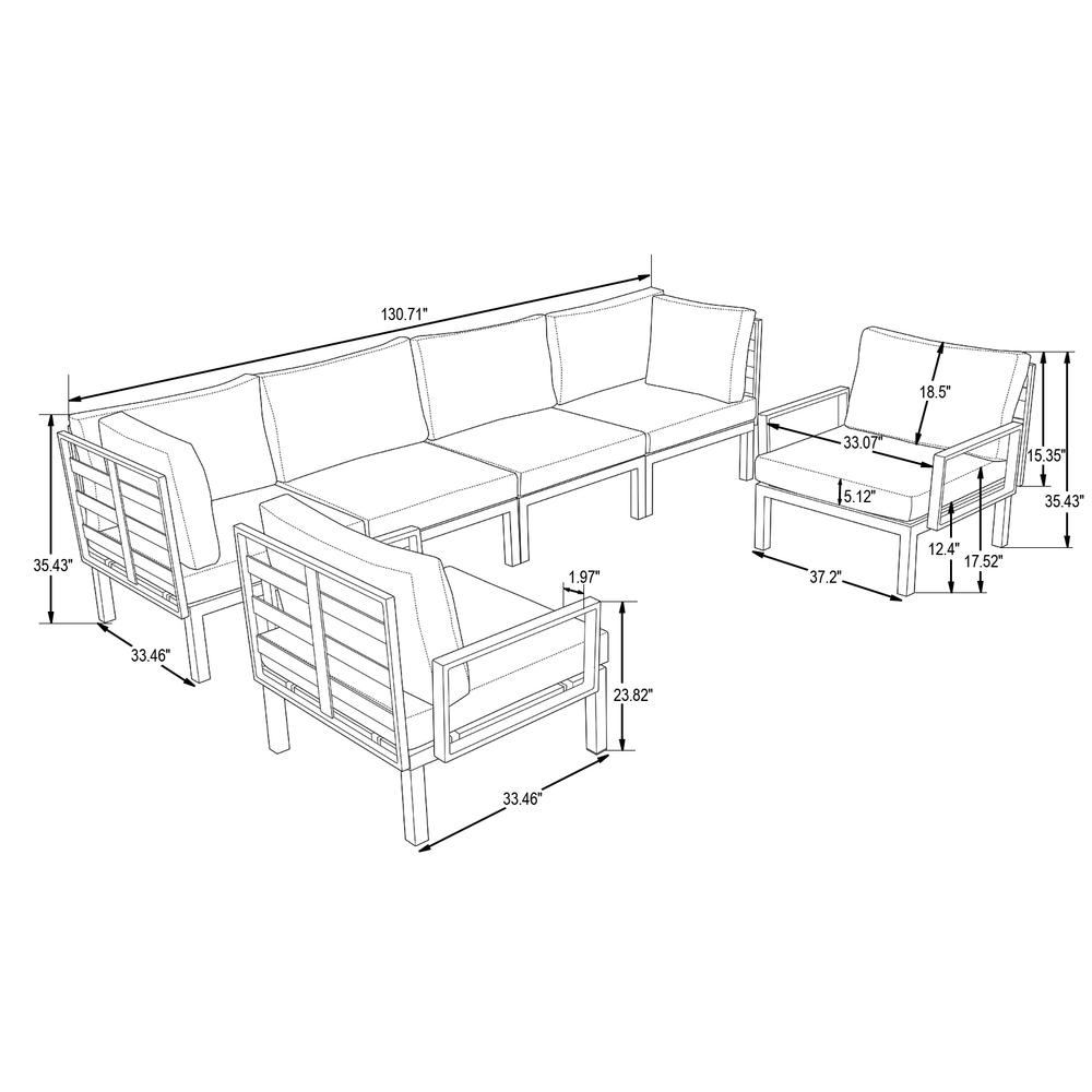 LeisureMod Hamilton 6-Piece Aluminum Patio Conversation Set With Cushions Red. Picture 17
