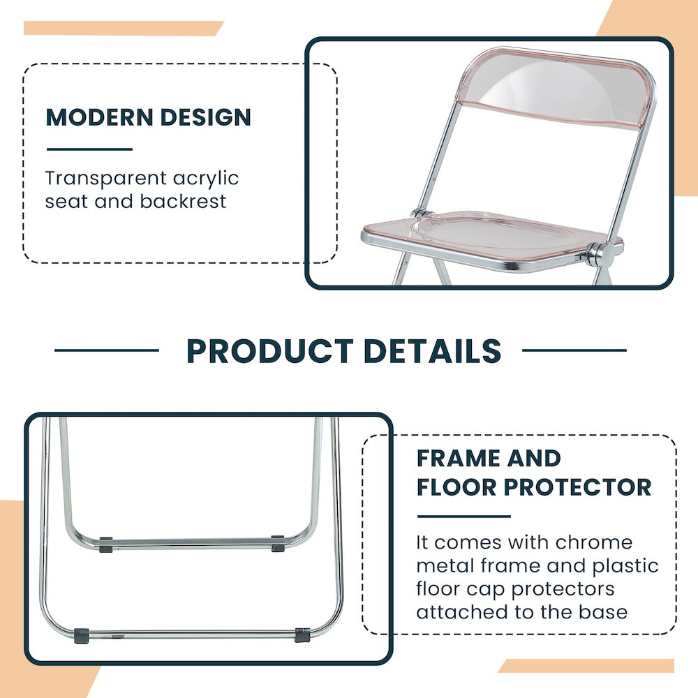Lawrence Acrylic Folding Chair With Metal Frame. Picture 5