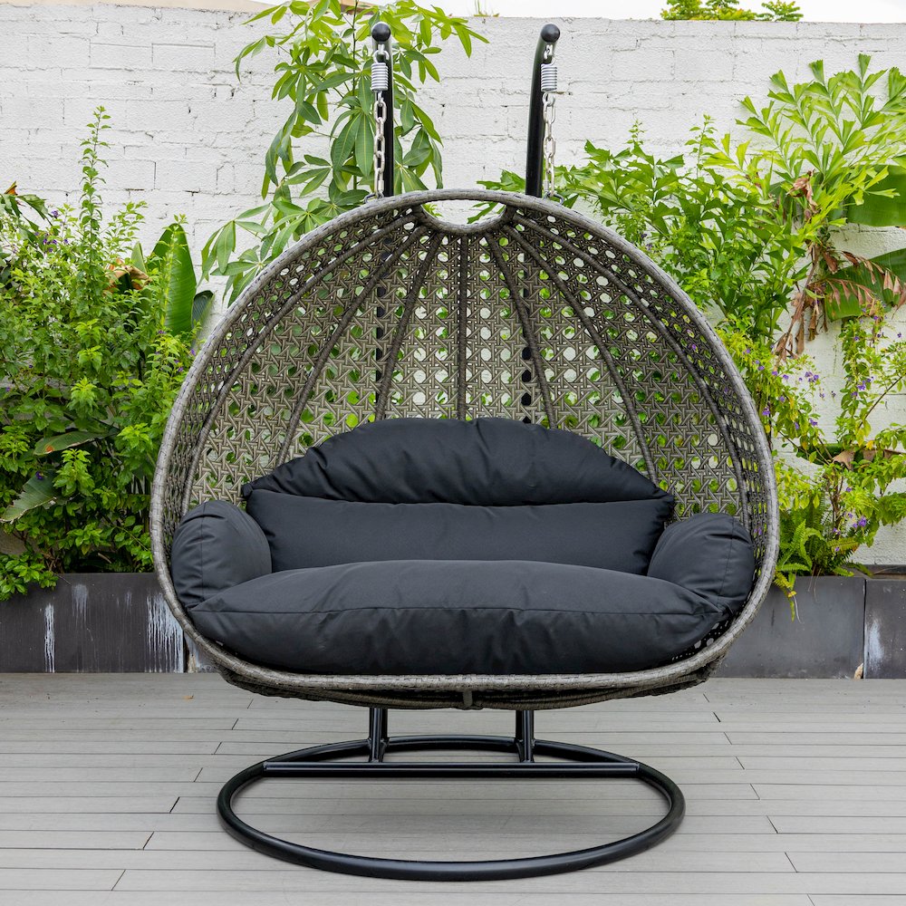Charcoal Wicker Hanging 2 person Egg Swing Chair. Picture 5