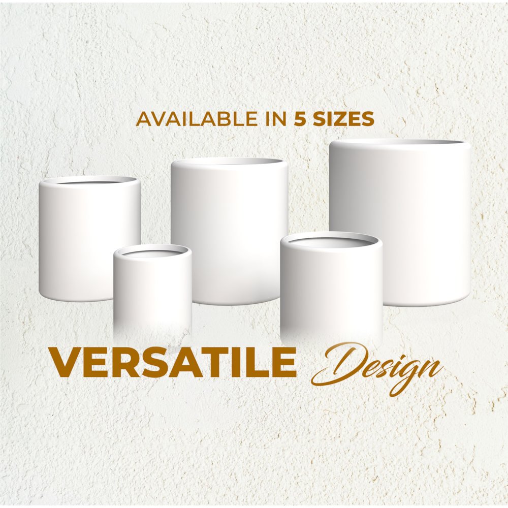 Tundra Series Poly Stone cylindrical Shape Planter in White 16" Dia, 18" High. Picture 6