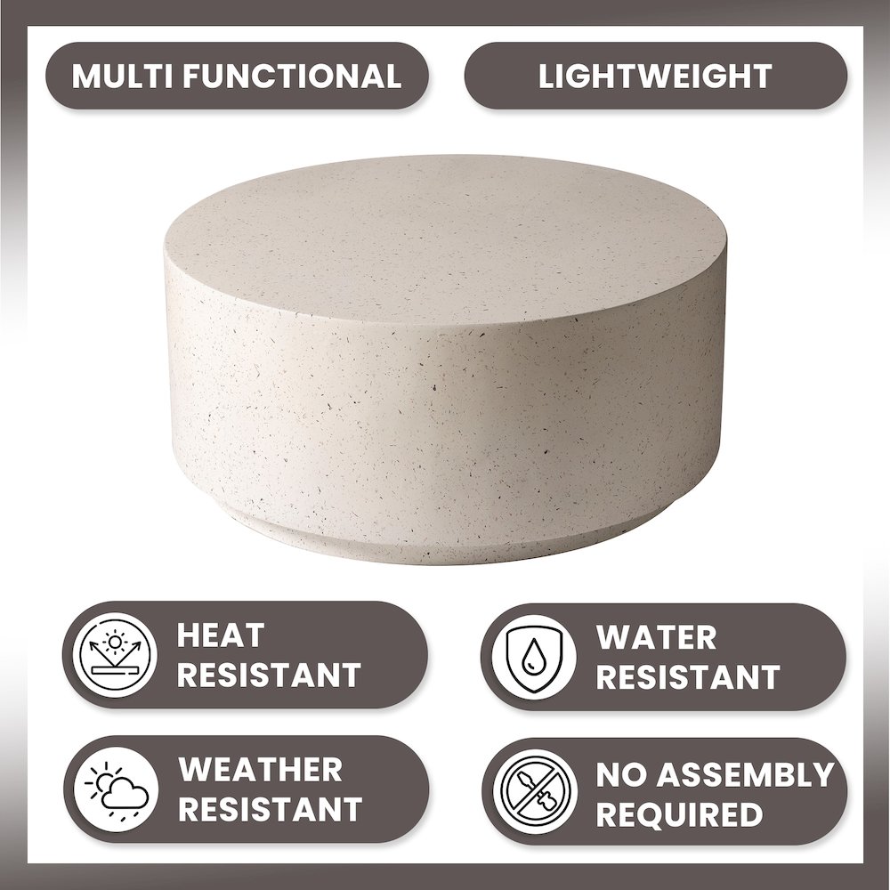 Terra Collection Fiberglass Outdoor Coffee Table In White. Picture 4