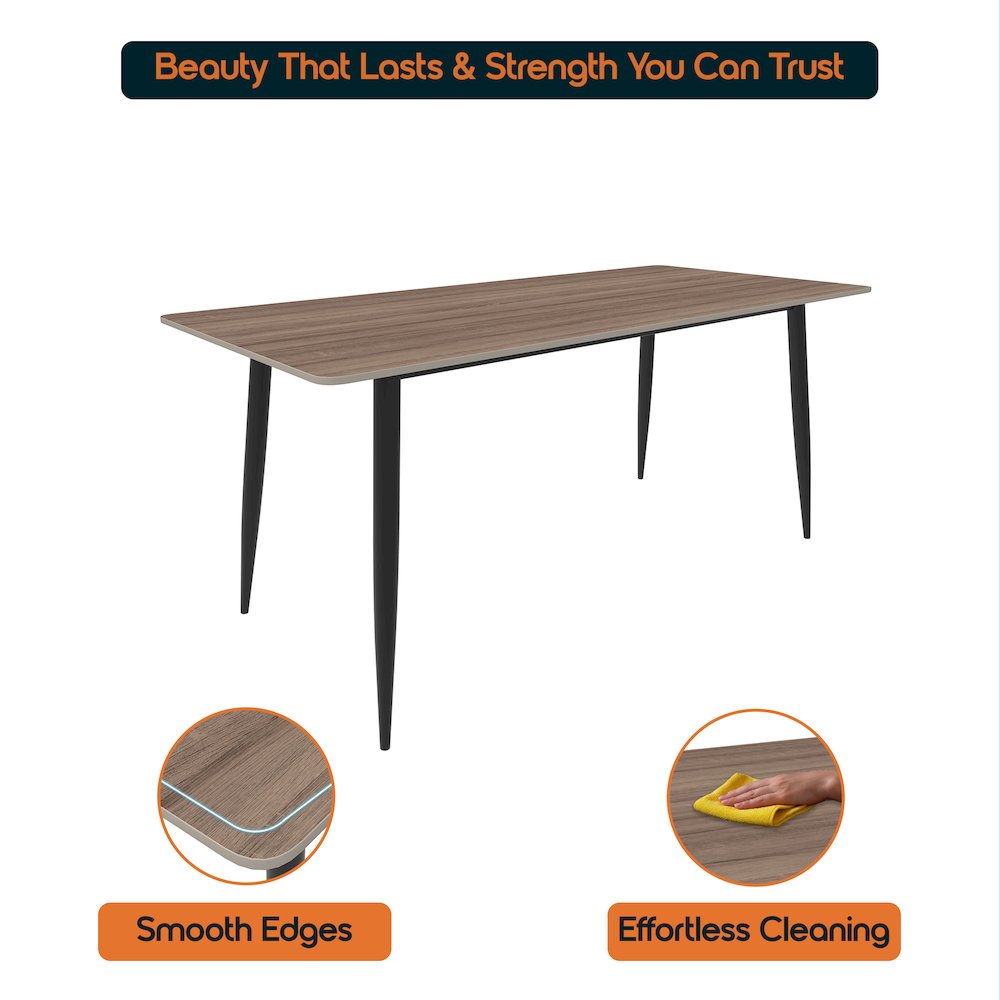 Zayle 55" Rectangle Sintered Stone Dining Table in Red Oak with Black Base. Picture 1