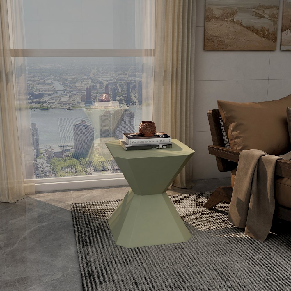 Azure Collection Fiberglass Outdoor Side Table in Olive Green. Picture 5
